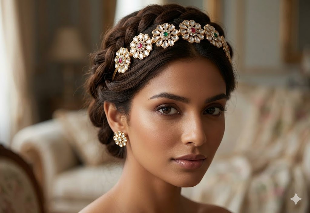The Rajwadi Floral Kundan Tiara