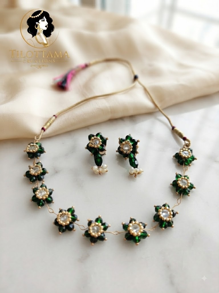 Emerald Serenade Floral Necklace & Earring Set