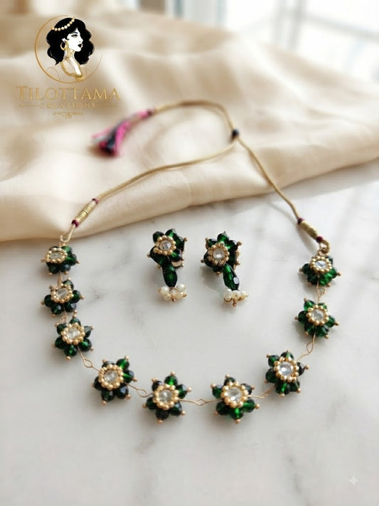 Emerald Serenade Floral Necklace & Earring Set