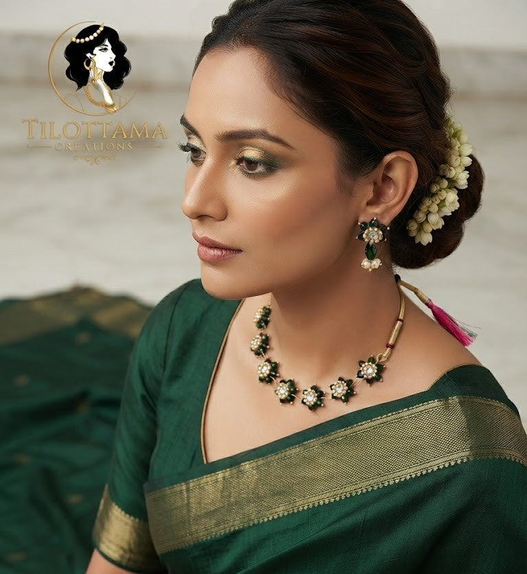 Emerald Serenade Floral Necklace & Earring Set