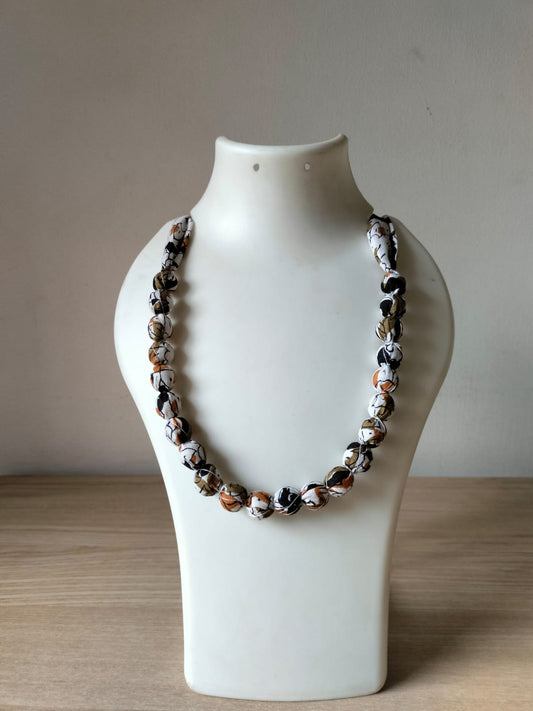 Earthy Batik Fabric Bead Necklace