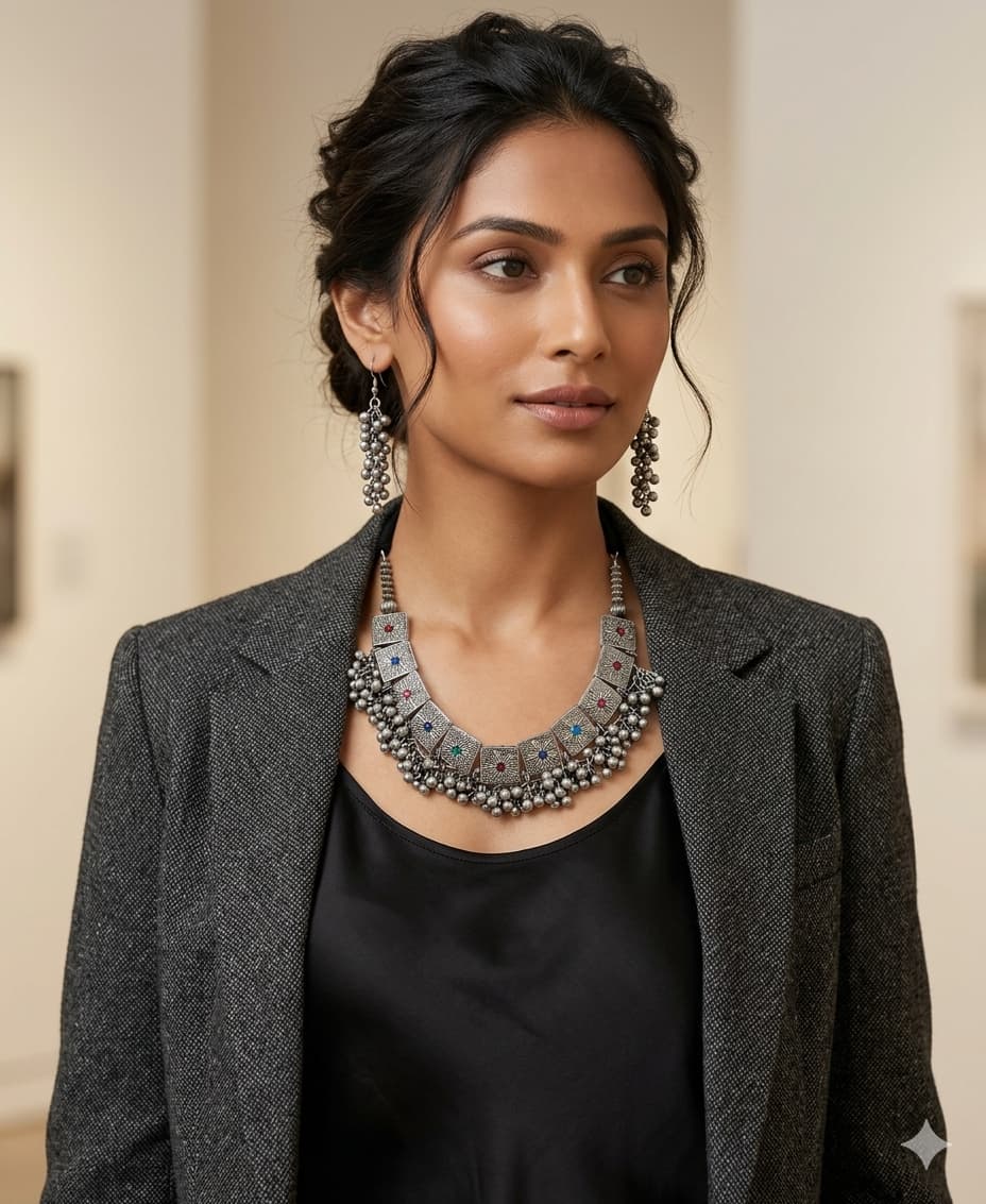 Antique Ghungroo Motif Necklace Set