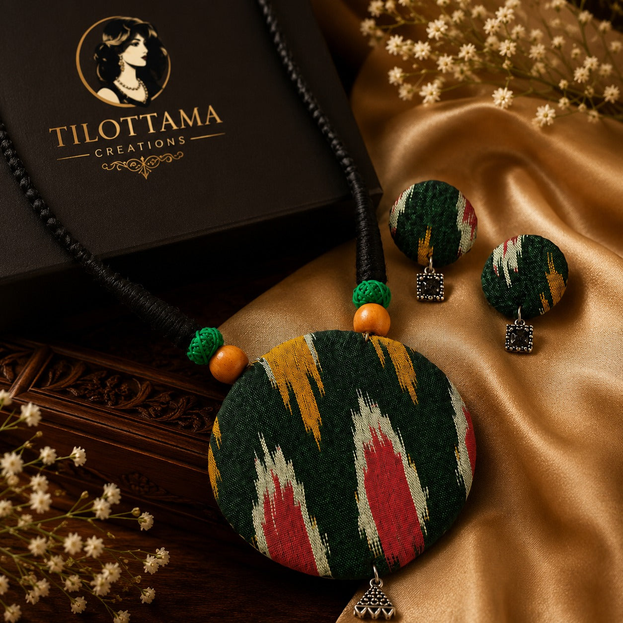 Tribal Ikat Fabric Pendant Jewelry Set