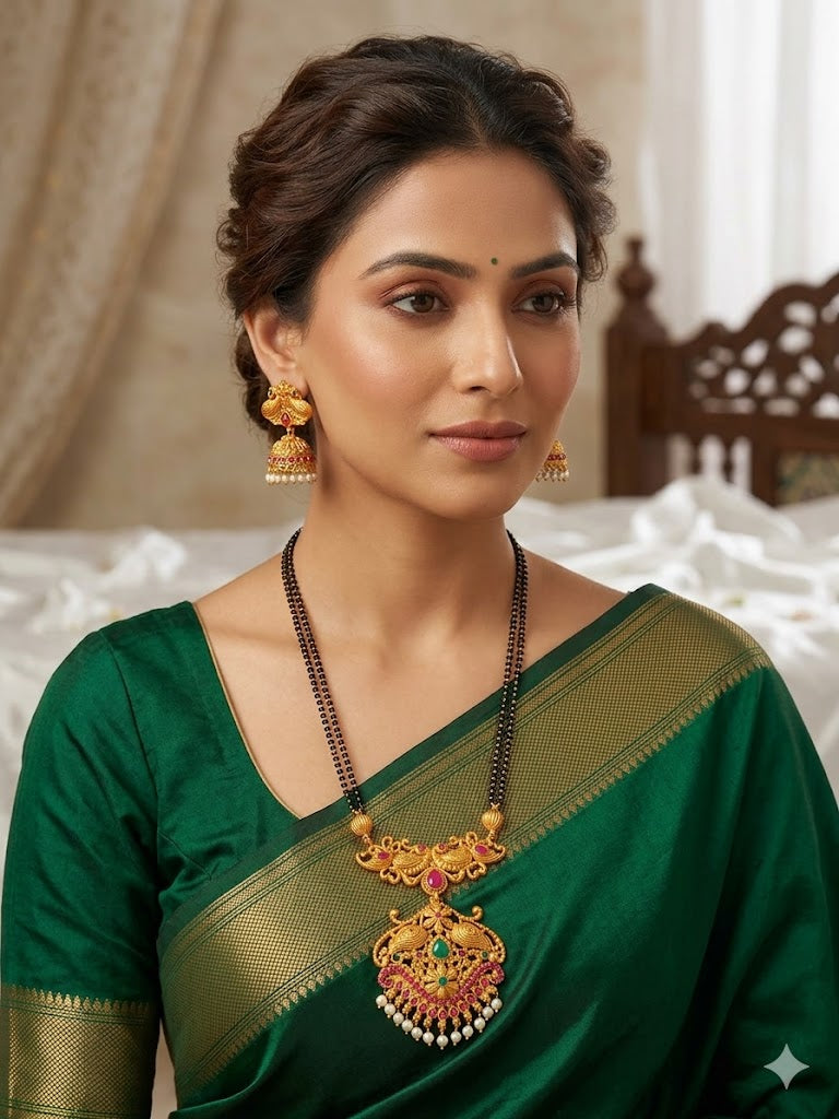 Traditional Temple-Style Mangalsutra with Matching Jhumkas