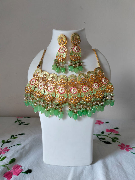 Mint Floral Meenakari Bridal Choker Set