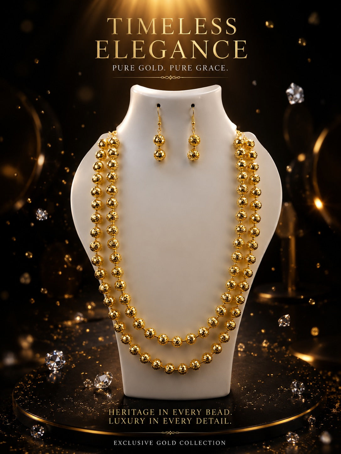 Golden Filigree Bead Layered Necklace Set