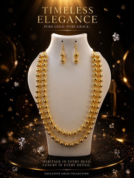 Golden Filigree Bead Layered Necklace Set