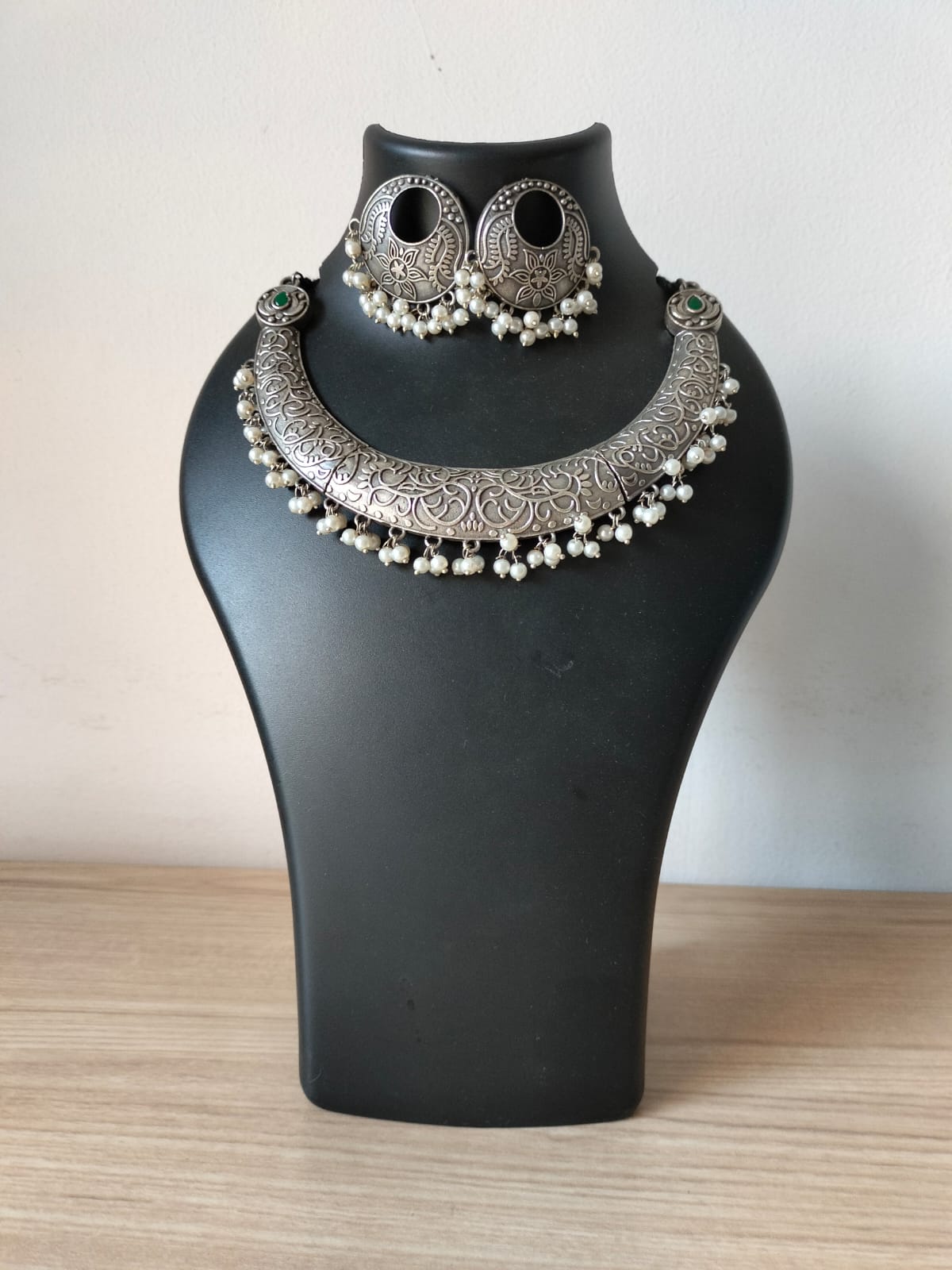 Vintage Oxidized Floral Crescent Set