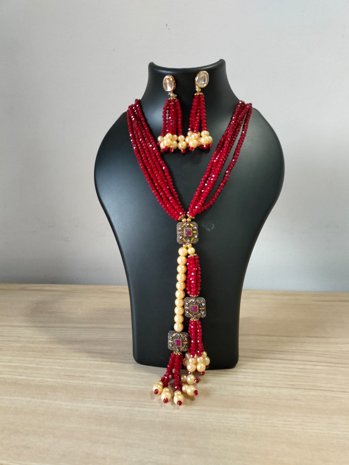 Royal Ruby & Pearl Tassel Mala Set