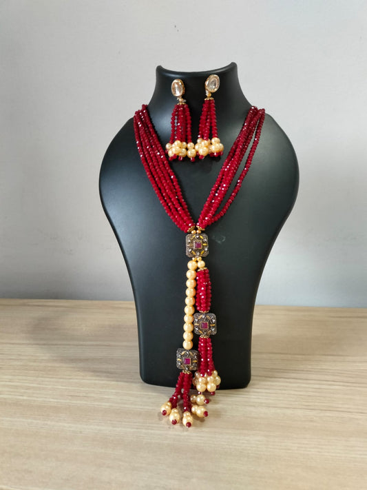 Royal Ruby & Pearl Tassel Mala Set