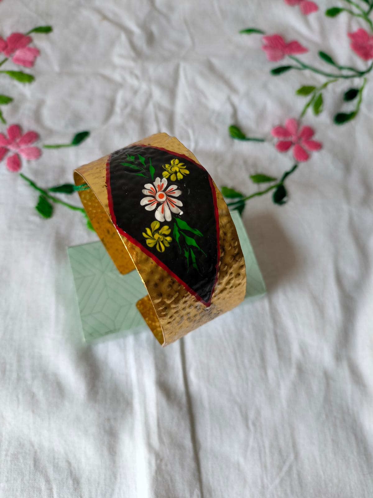 Gilded Bloom Hand-Painted Cuff