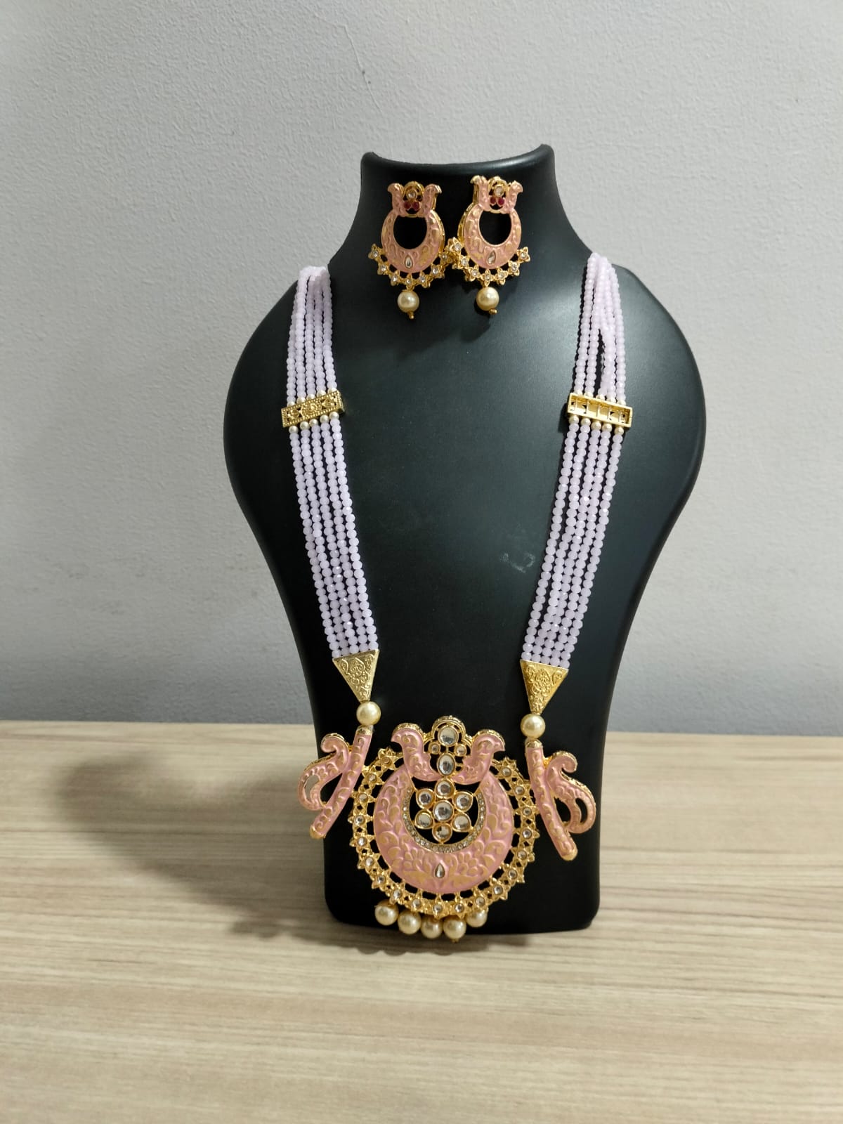 Blush Enamel Chandbali Statement Set