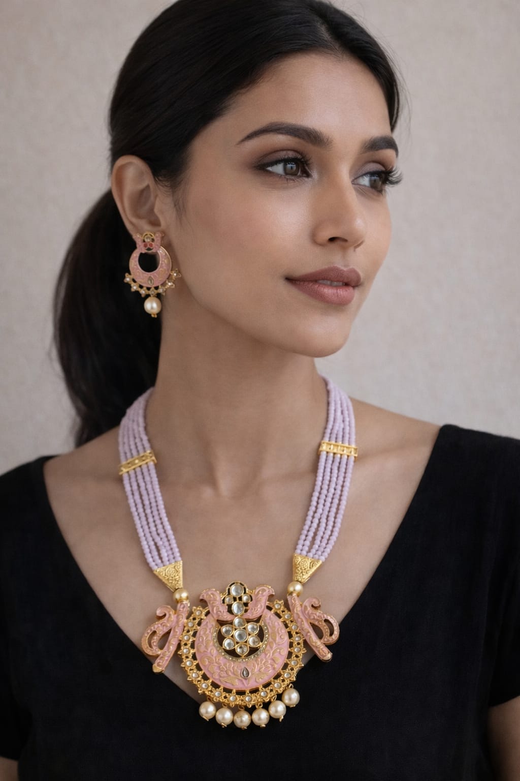 Blush Enamel Chandbali Statement Set