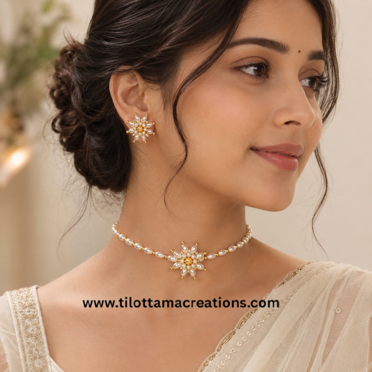 Pearl Blossom Choker and Earring Set