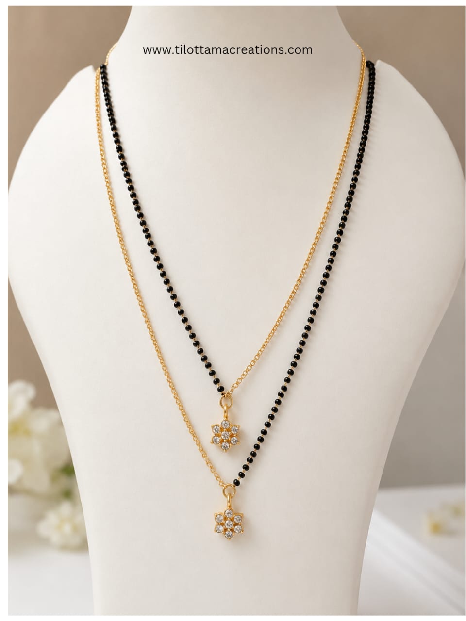 Double-Layered Solitaire Floral Mangalsutra