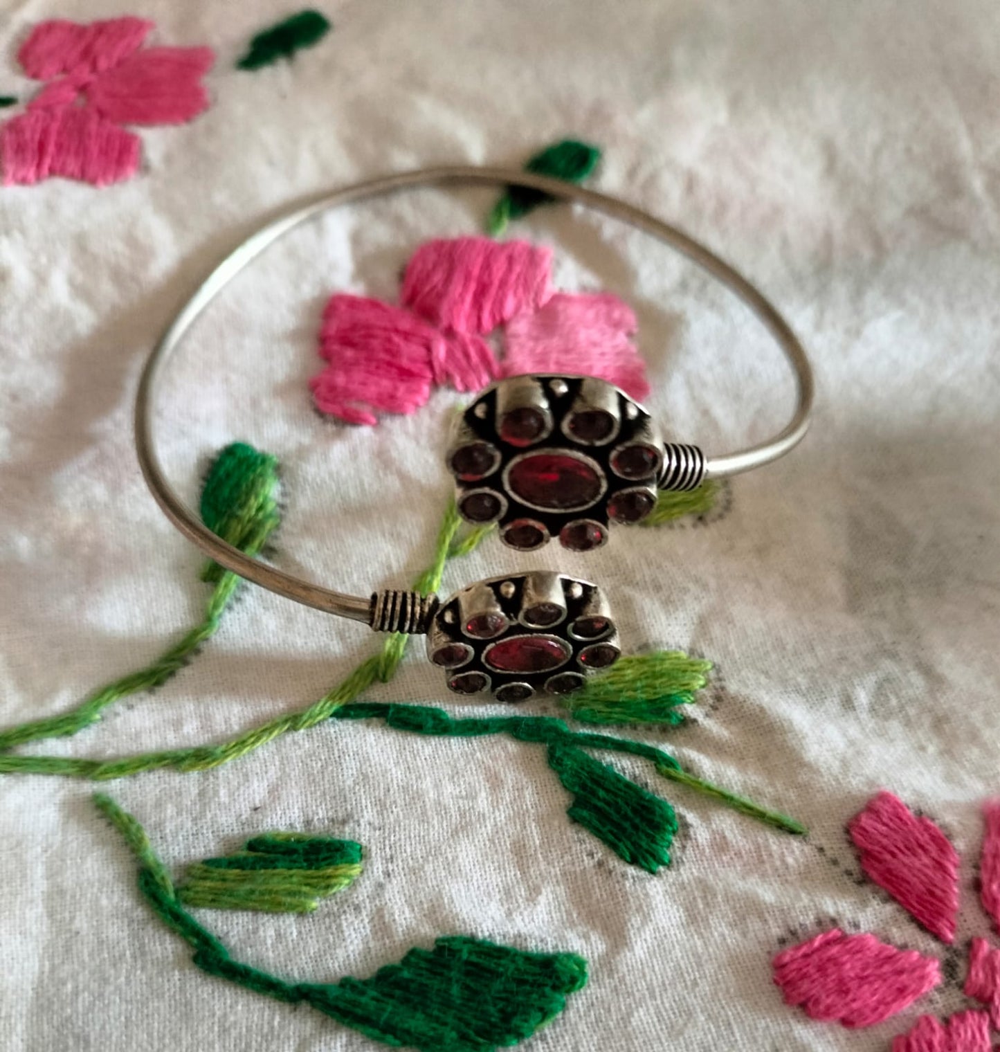 Floral Garnet Bypass Kada