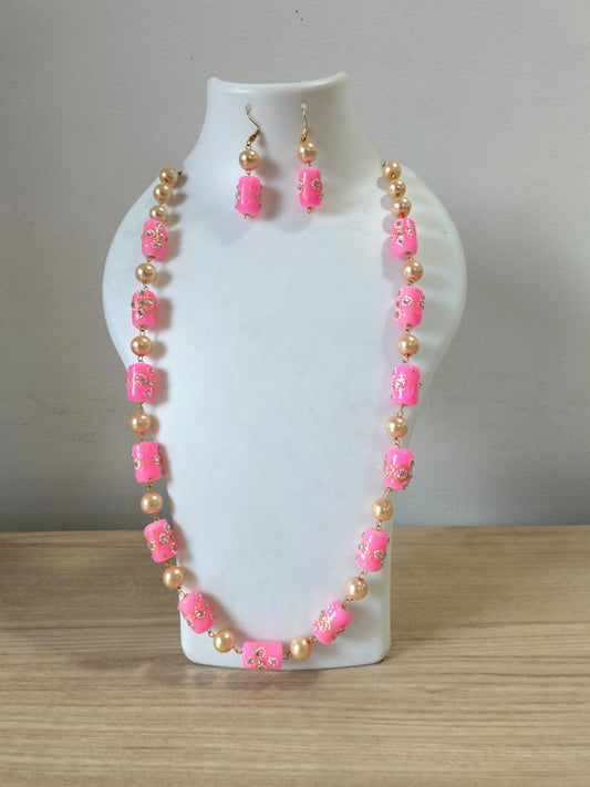 Candy Pink Floral Barrel Bead Set
