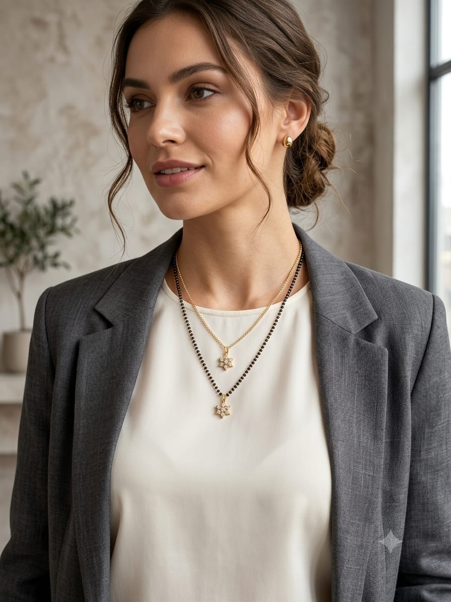 Double-Layered Solitaire Floral Mangalsutra