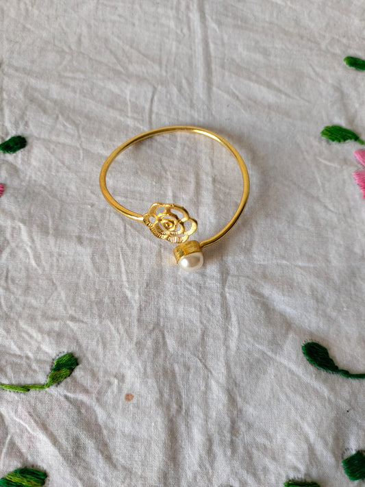 Gilded Rose & Pearl Bypass Bangle
