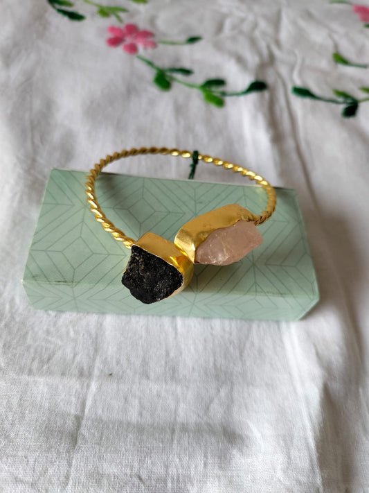 Raw Quartz & Tourmaline Twisted Bangle