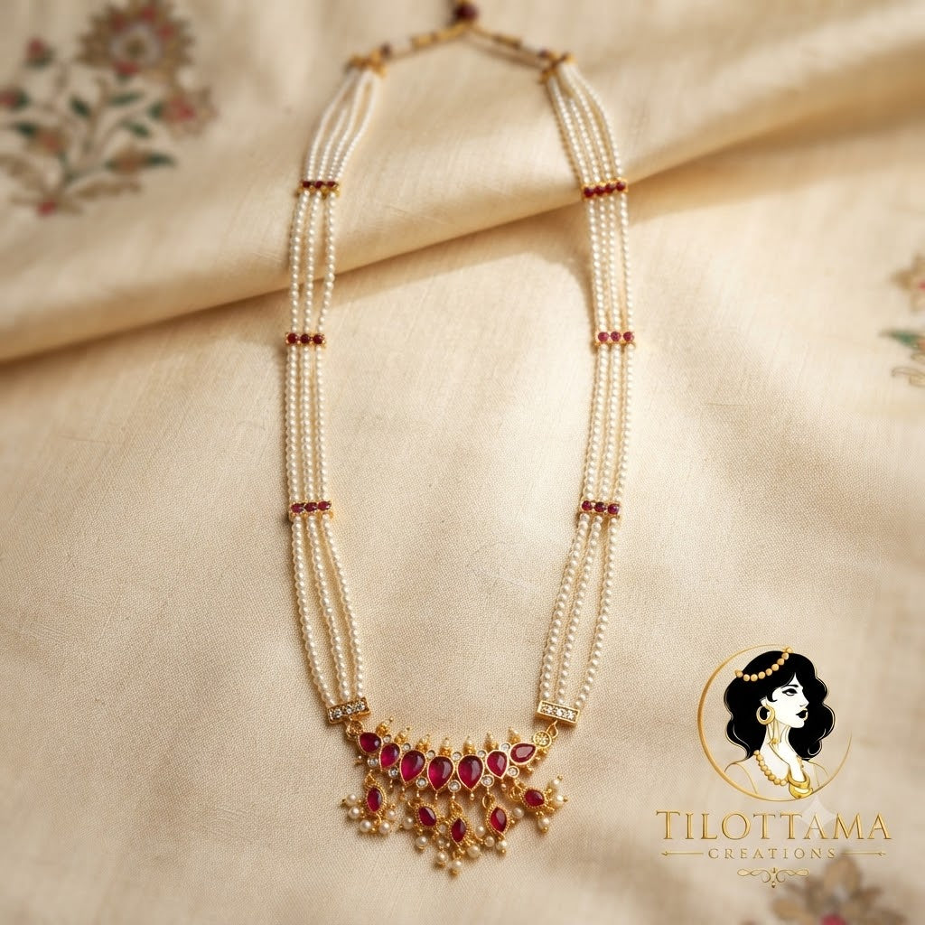 Royal Crimson Pearl Long Necklace