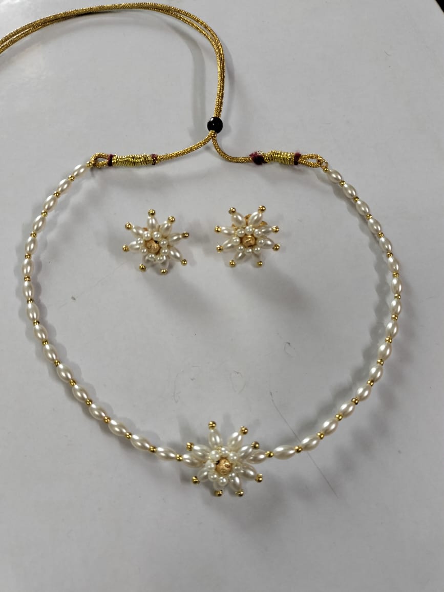 Pearl Blossom Choker and Earring Set