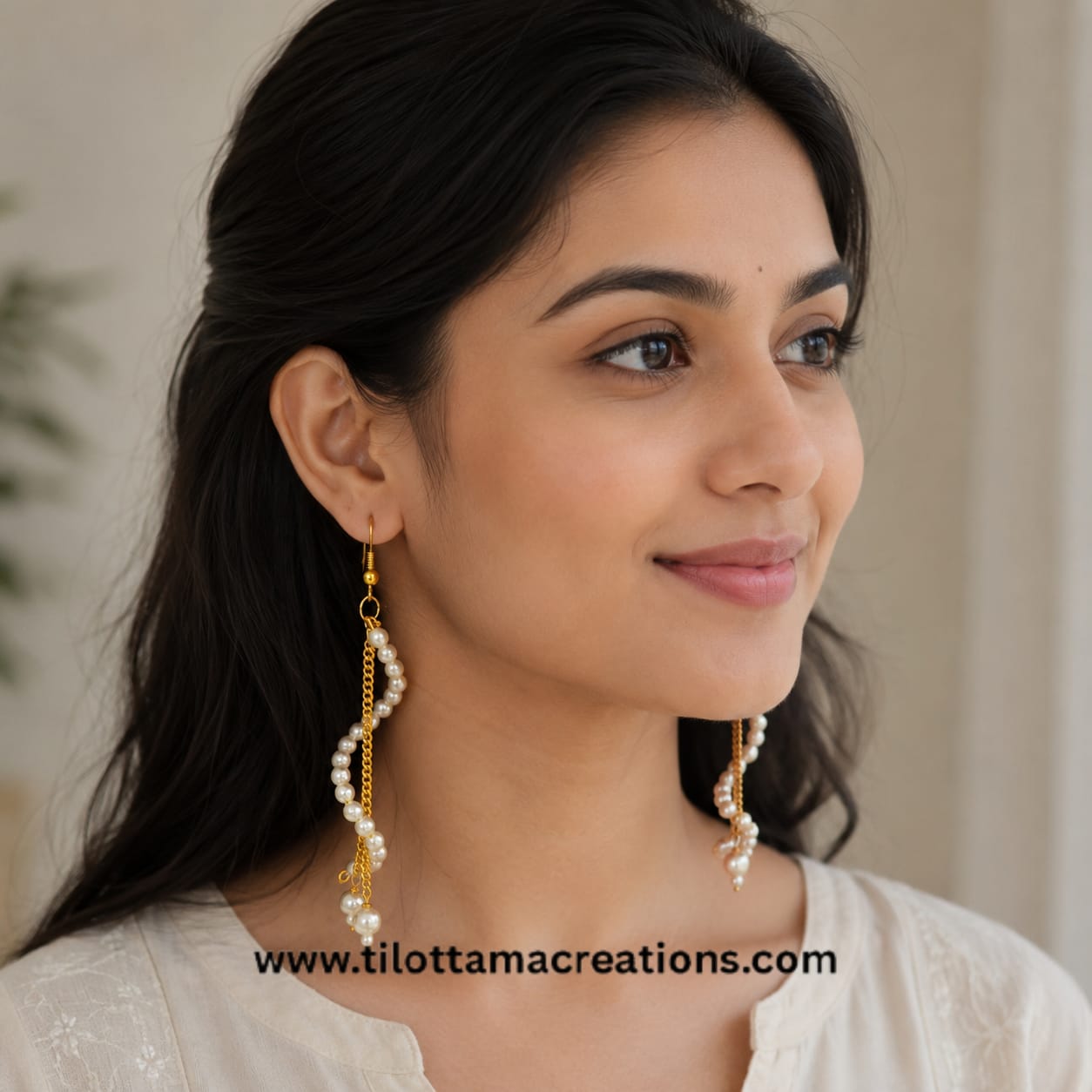 Golden Cascade Pearl Spiral Earrings