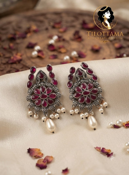 Ruby-Red Floral Chandbali Earrings