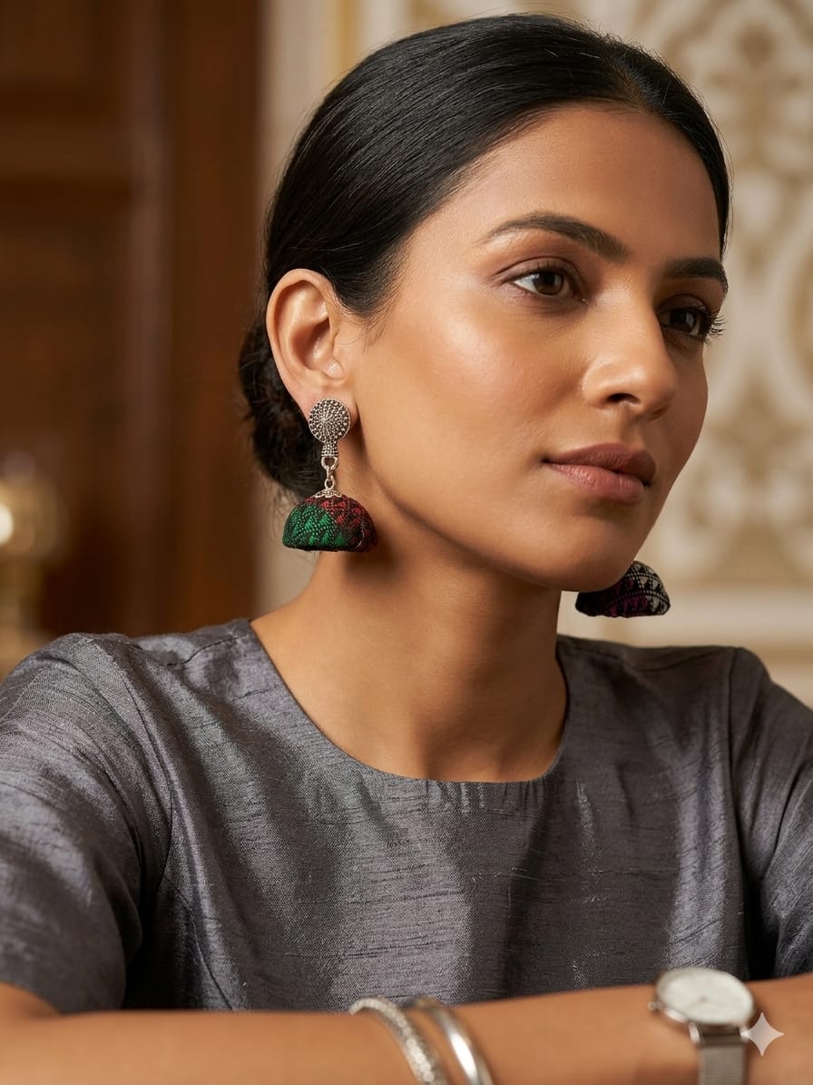 Amara Fabric Tassel Jhumkas