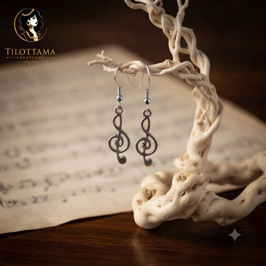 Silver Treble Clef Melody Earrings