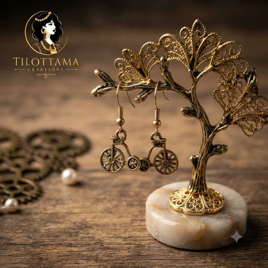 Golden Vintage Penny Farthing Earrings