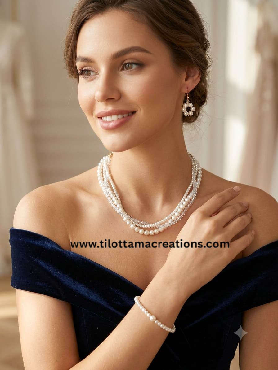 Victoria Layered pearl necklace set and bracelet