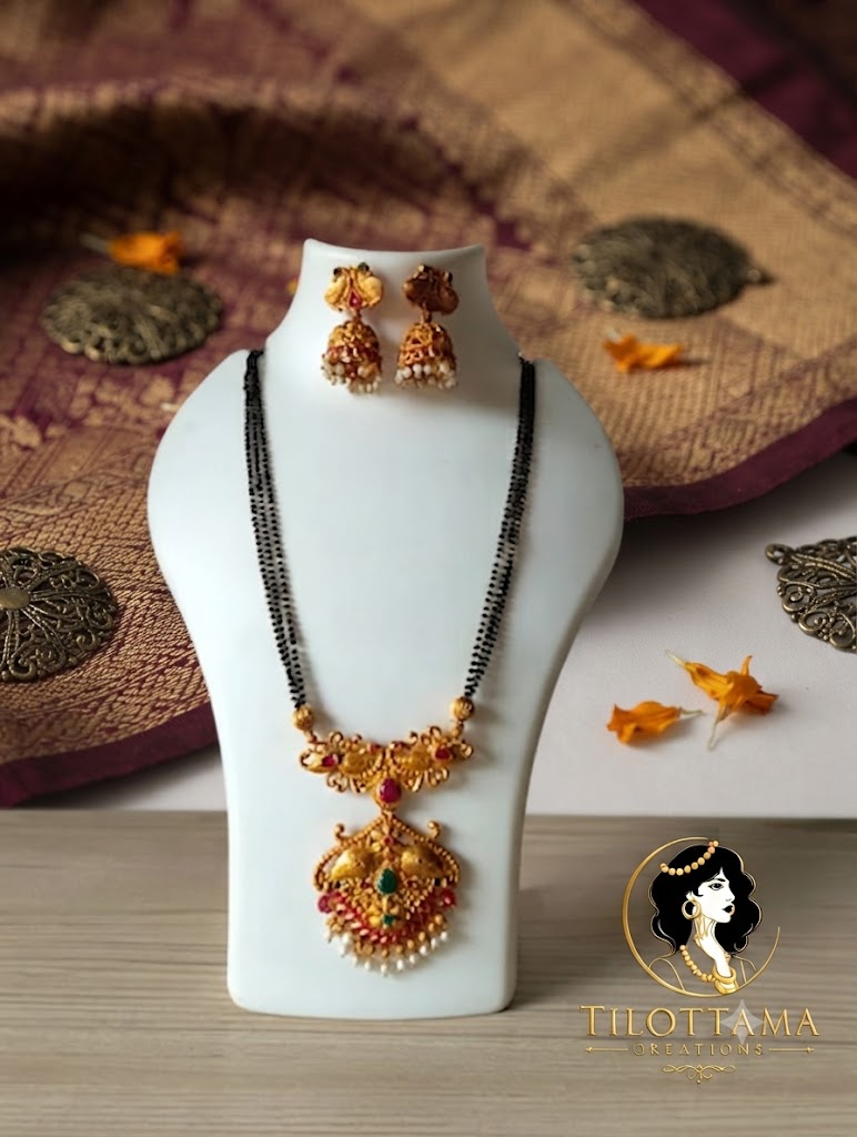 Traditional Temple-Style Mangalsutra with Matching Jhumkas