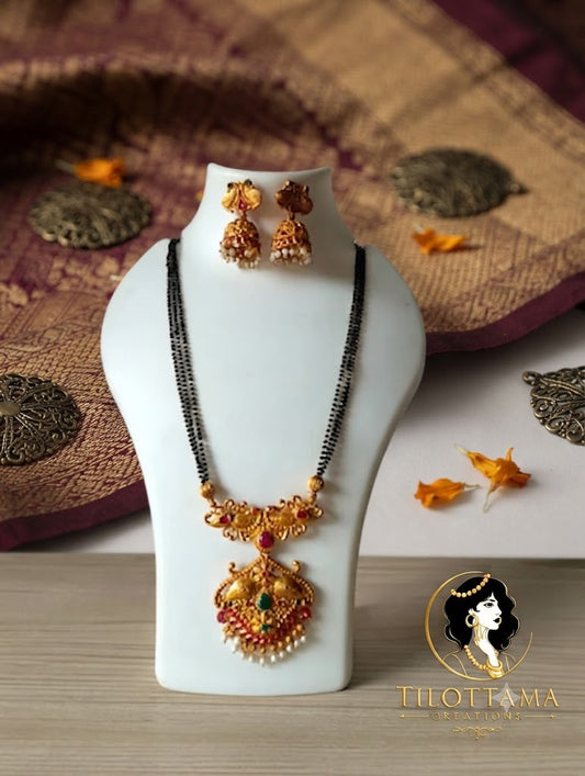 Traditional Temple-Style Mangalsutra with Matching Jhumkas