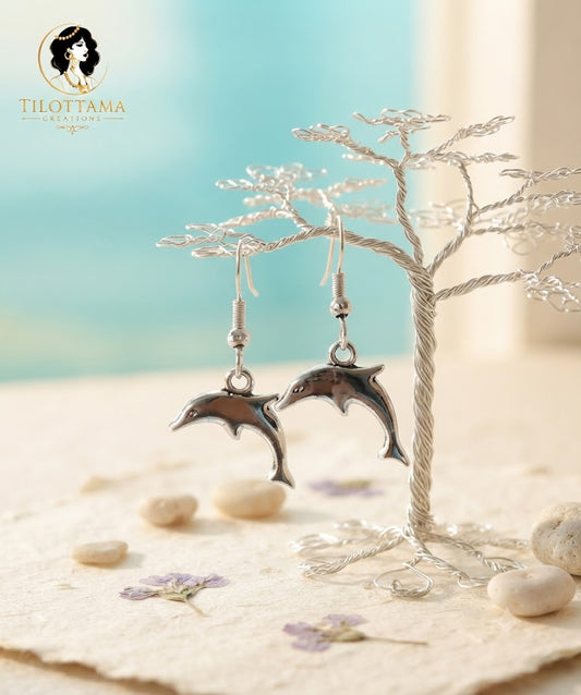 Silver Dolphin Dangle Earrings