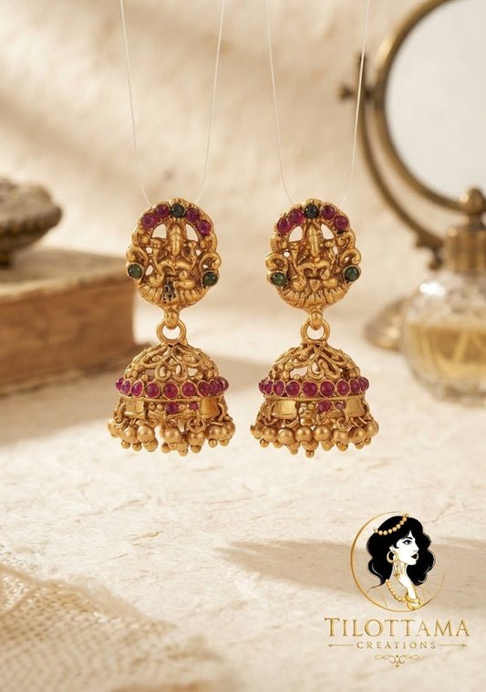 Antique Gold-Toned Divine Goddess Jhumka Earrings