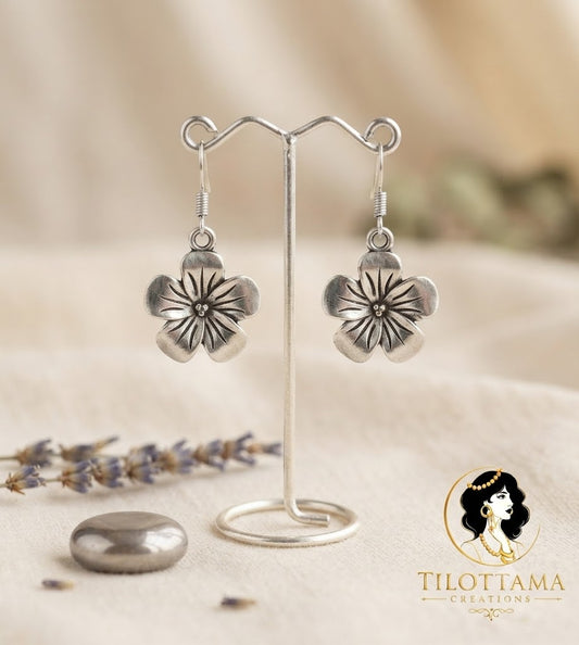 Vintage Petal Silver Earrings