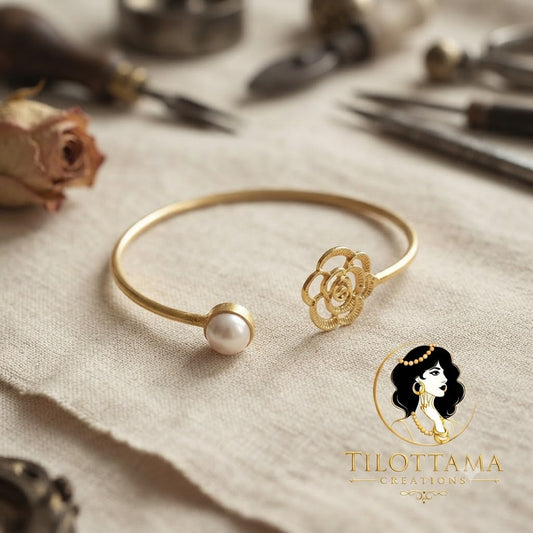 Gilded Rose & Pearl Bypass Bangle