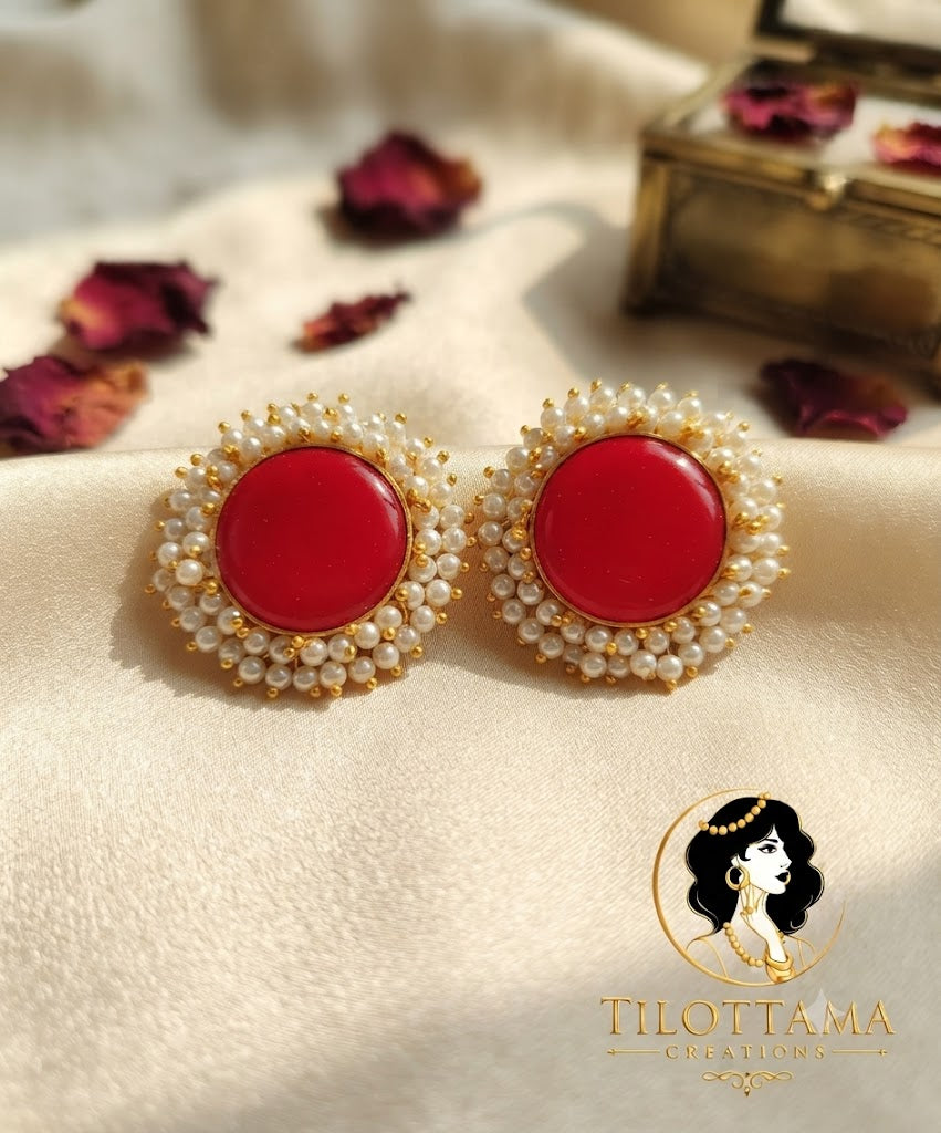 The Crimson Pearl Halo Studs