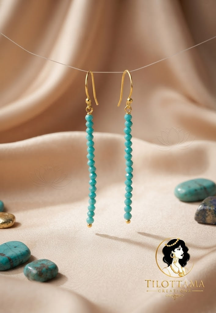 Sky Blue Beaded Strings Earrings
