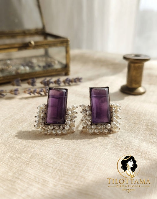 The Amethyst Pearl Deco Studs