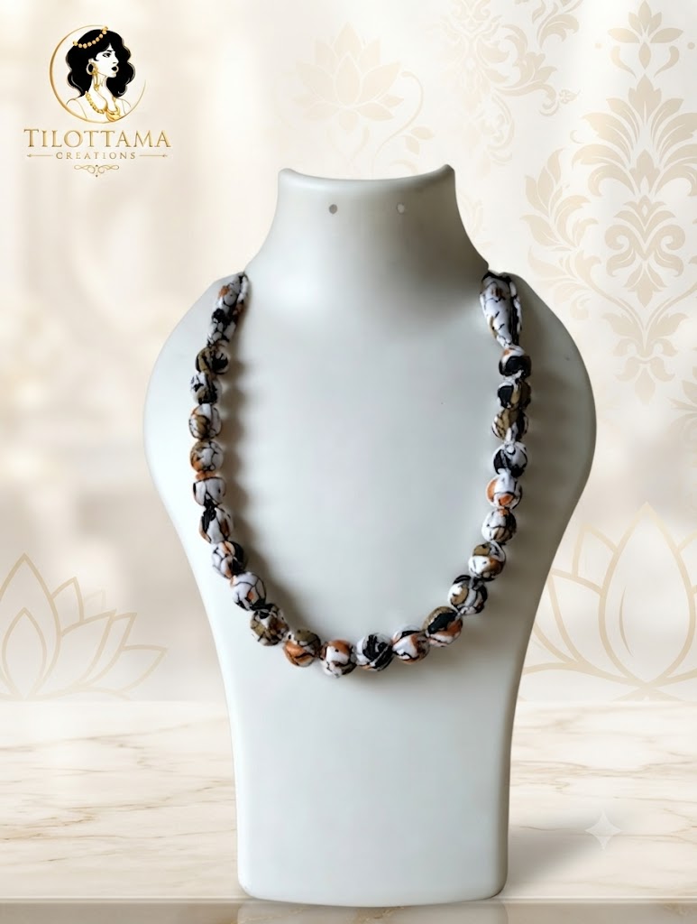 Earthy Batik Fabric Bead Necklace