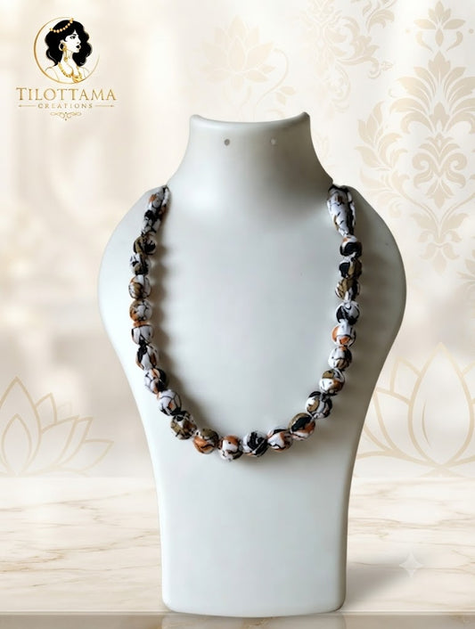 Earthy Batik Fabric Bead Necklace
