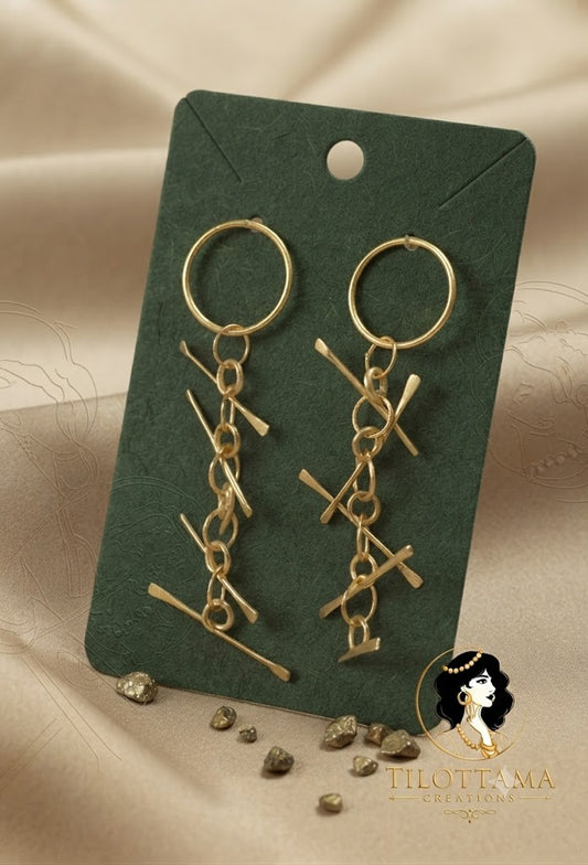Golden Tic-Tac-Toe Drops Earrings