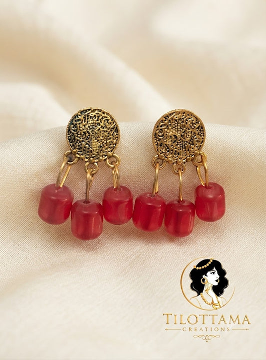 Ruby Wine Filigree Medallion Earrings