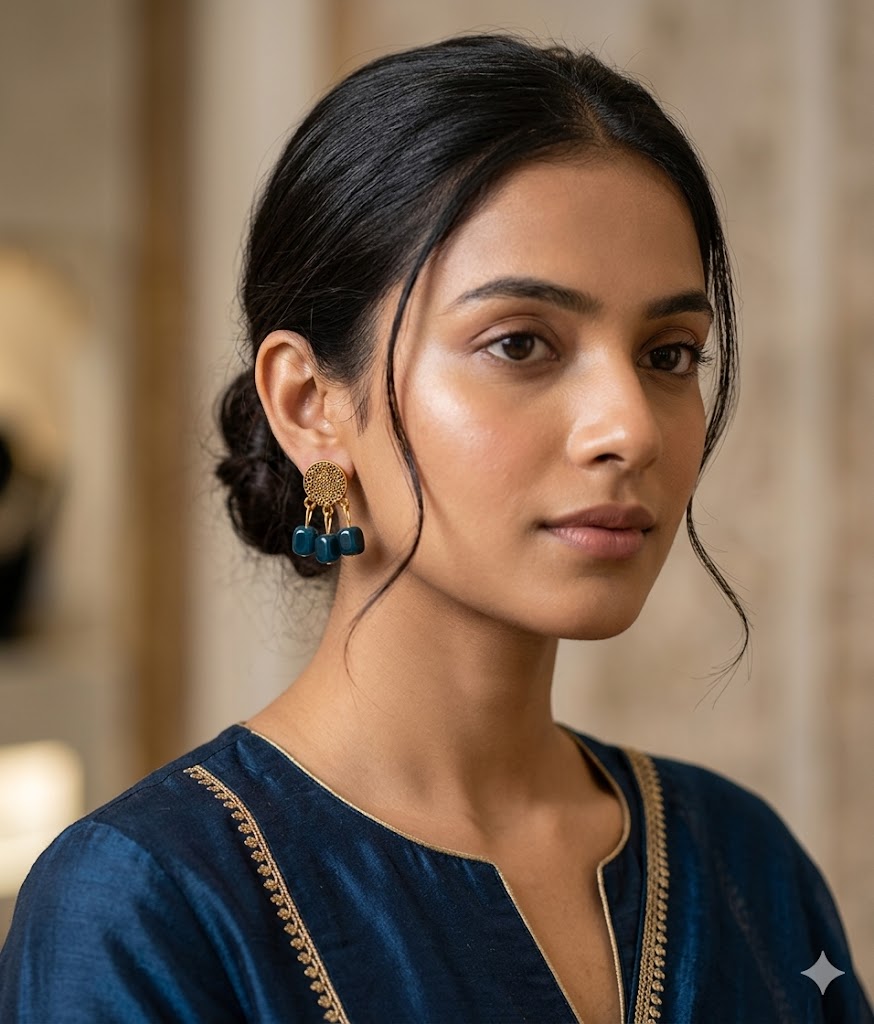 Peacock Teal & Gold Filigree Medallion Drops