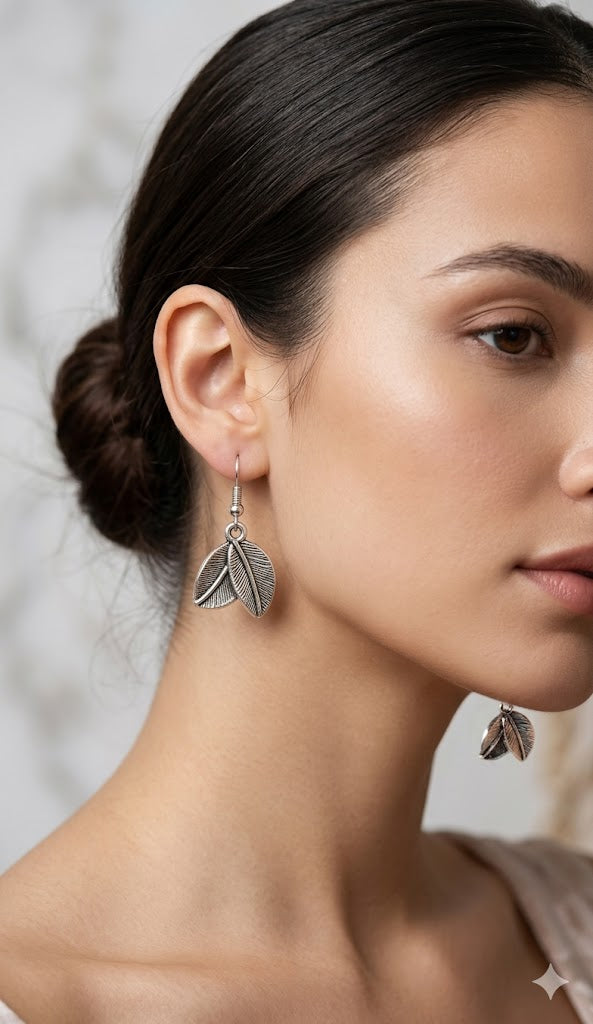 Oxidized Silver Triple-Leaf Earrings