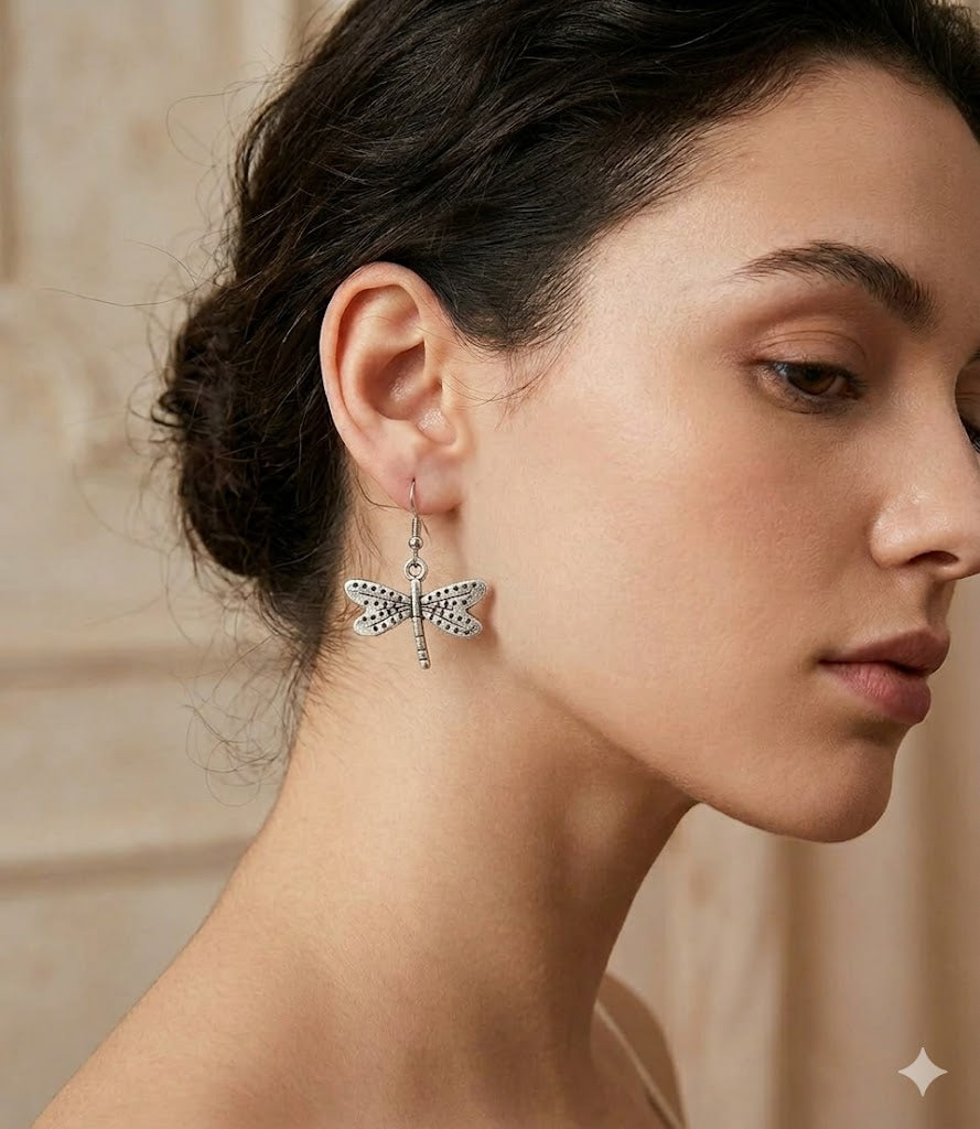Ethereal Dragonfly Silver Earrings