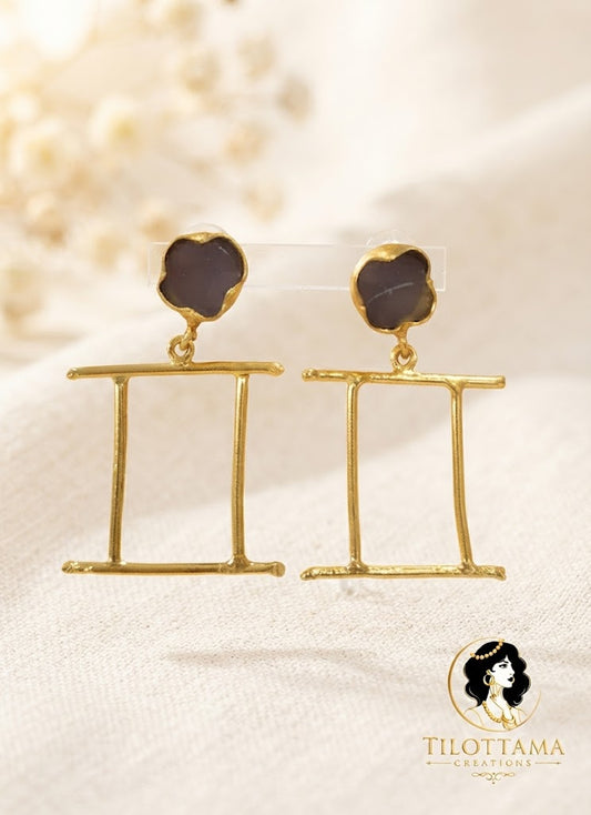 Gold-Plated Gemini Stone Drop Earrings