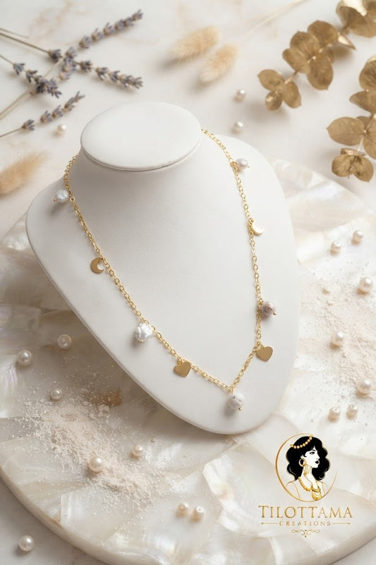 The Luna & Heart Pearl Charm Necklace